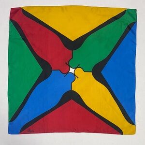 Vera Neumann Silk Rayon Blend Scarf Bold Primary Colors Abstract Art to Wear